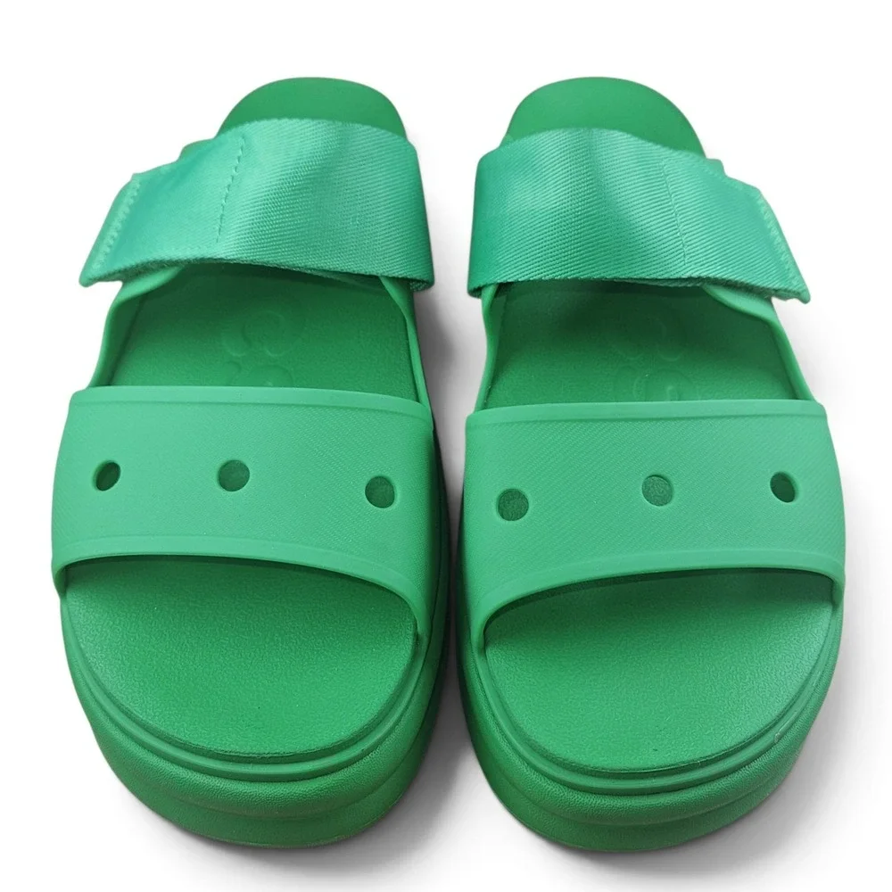 Crocs Platform Slide Sandals Size 11 Women Green Soho Adjustable Two Strap Beach